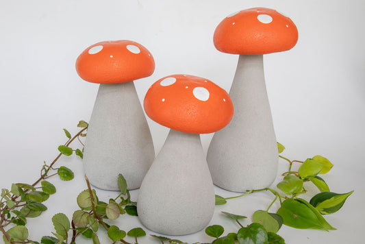 Concrete Garden Mushroom Sculptures - Orange
