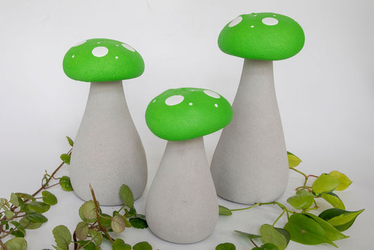 Concrete Garden Mushroom Sculptures - Lime Green