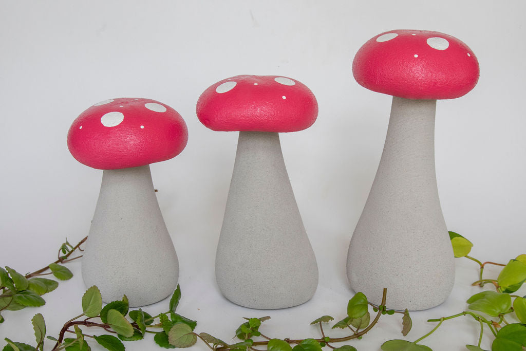 Concrete Garden Mushroom Sculptures - Pretty in Pink