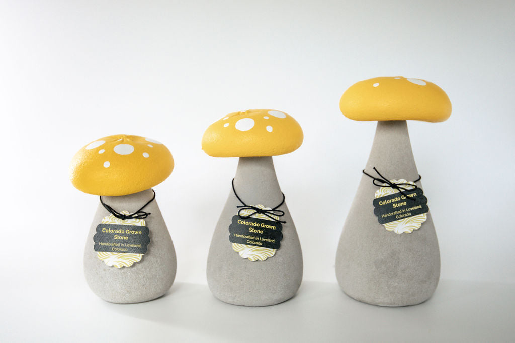 Concrete Garden Mushroom Sculptures - Vibrant Yellow