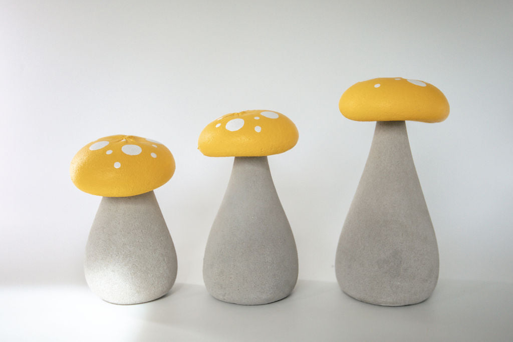 Concrete Garden Mushroom Sculptures - Vibrant Yellow