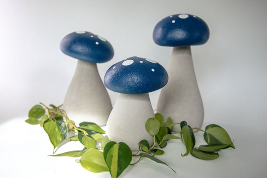 Concrete Garden Mushroom Sculptures - Nautical Navy