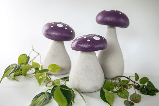 Concrete Garden Mushroom Sculptures - Playful Purple