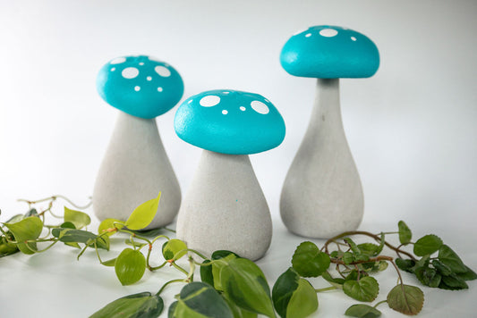 Concrete Garden Mushroom Sculptures - Tranquil Teal