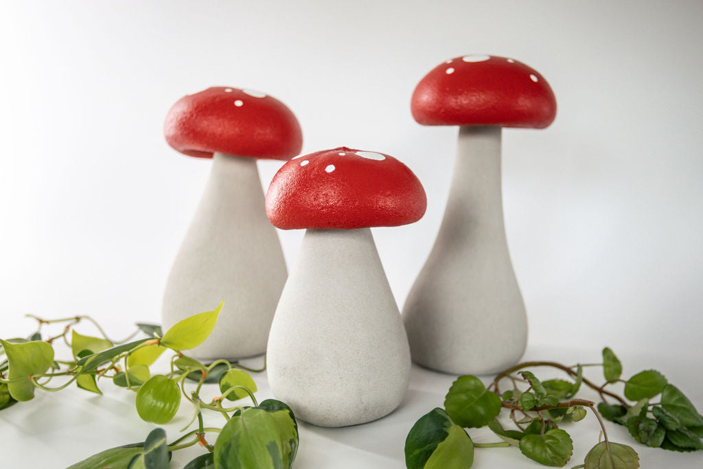 Concrete Garden Mushroom Sculptures - Classic Red